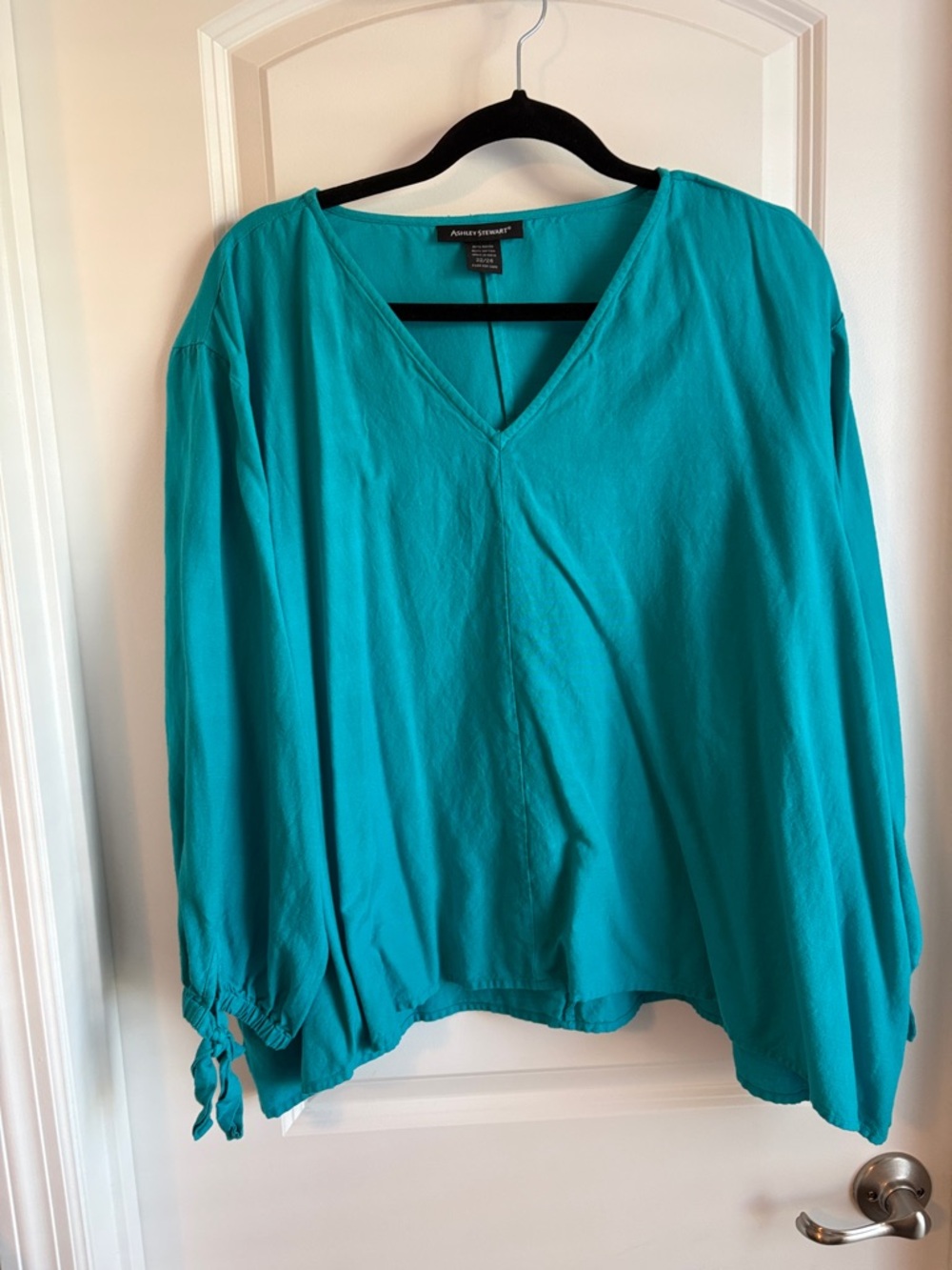 Ashley Stewart Teal V-Neck Long Sleeve Blouse